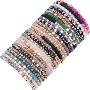 Boho Beaded Bracelets Set 27Pcs Multi Layer Crystal Glass Stretch Stacking Jewel